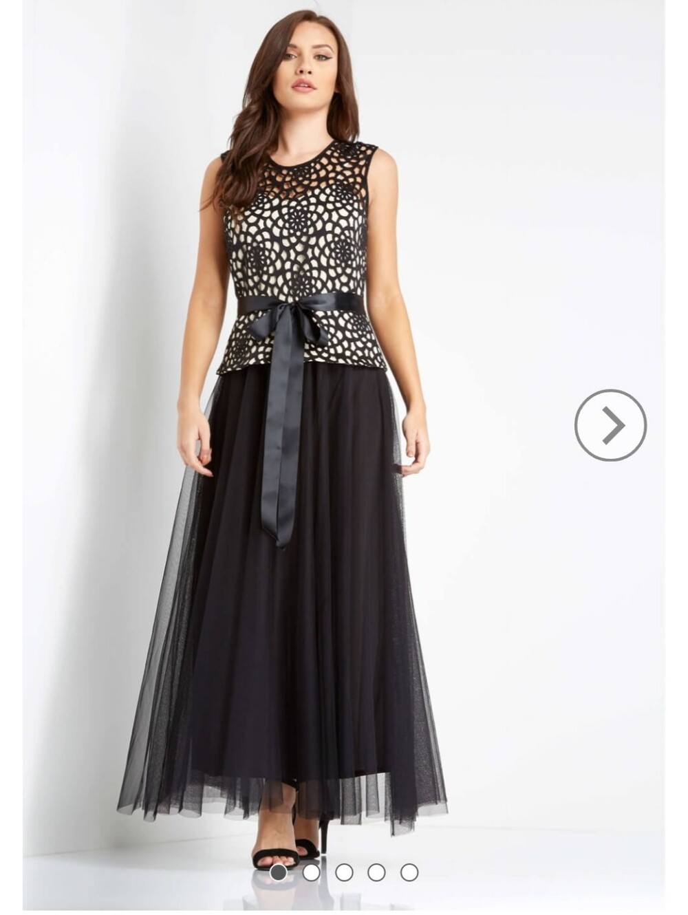 Agua Dresses Black & Ivory Lace Overlay Maxi Dress with Satin Waist Tie
